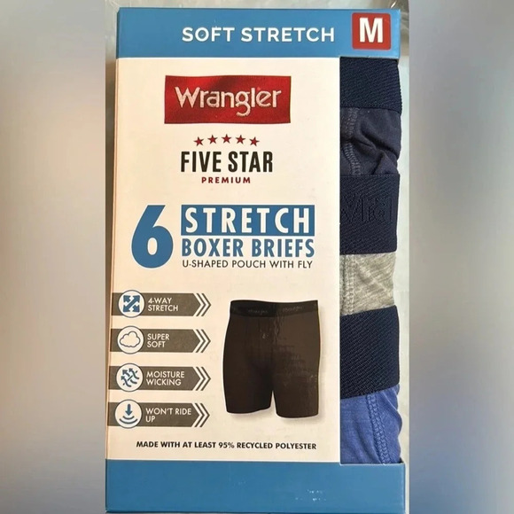 Wrangler Men's Soft Stretch Boxer Brief, 6 Pack - Picture 1 of 4